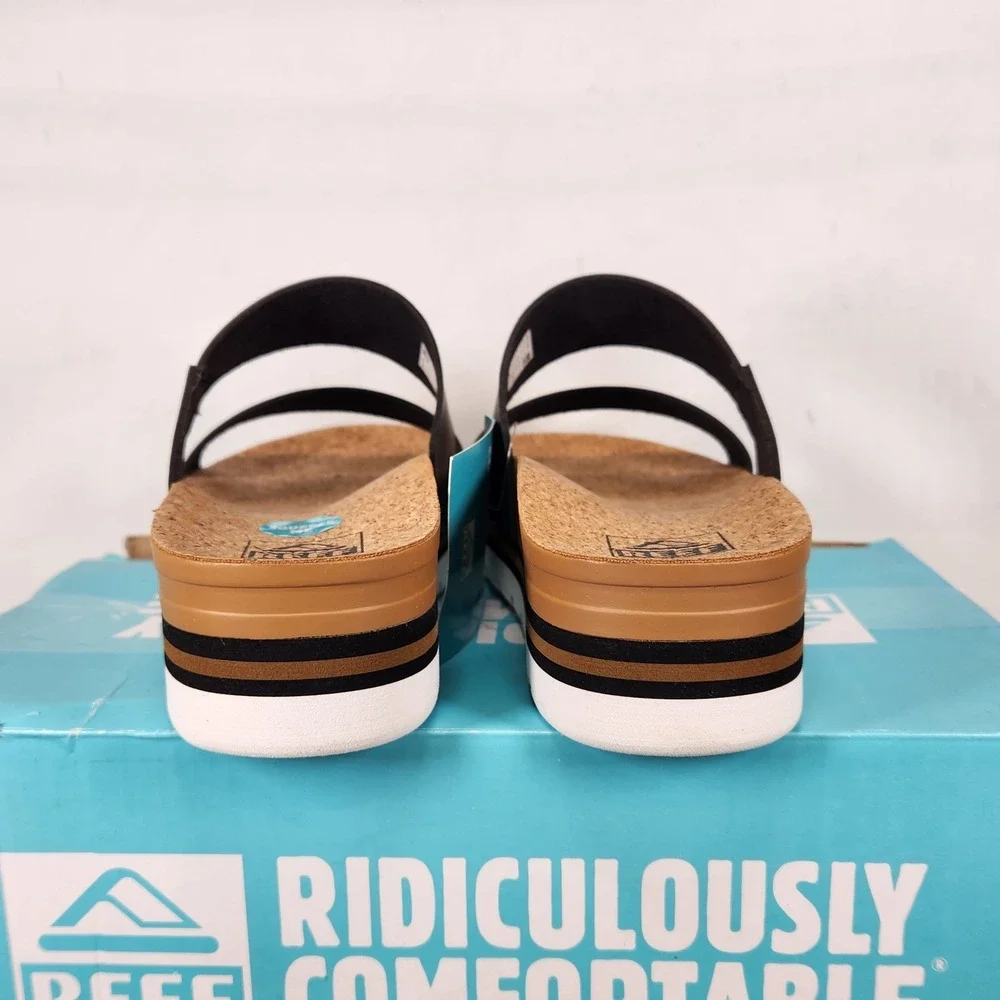 Reef Cushion Vista Hi Sandal Women Size 8 Black Platform Slide